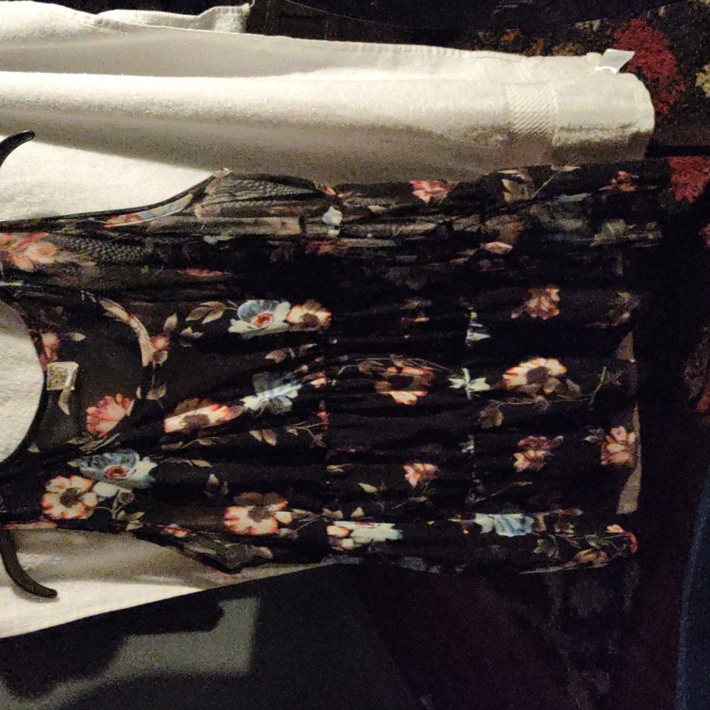Topics sheer black blouse w/ floral print
